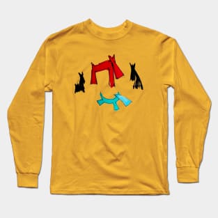 Red, black, blue dancing dogs Long Sleeve T-Shirt